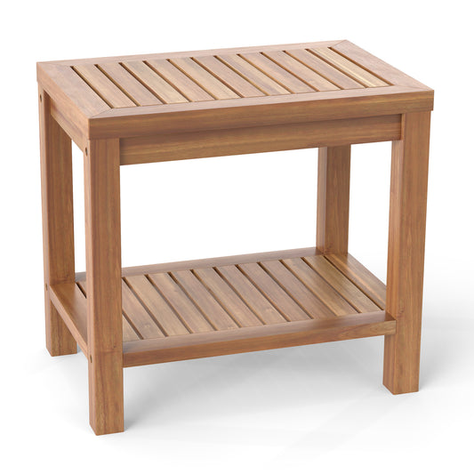 Giantex Shower Bench Seat, Bathroom Chair w/ Storage Shelf