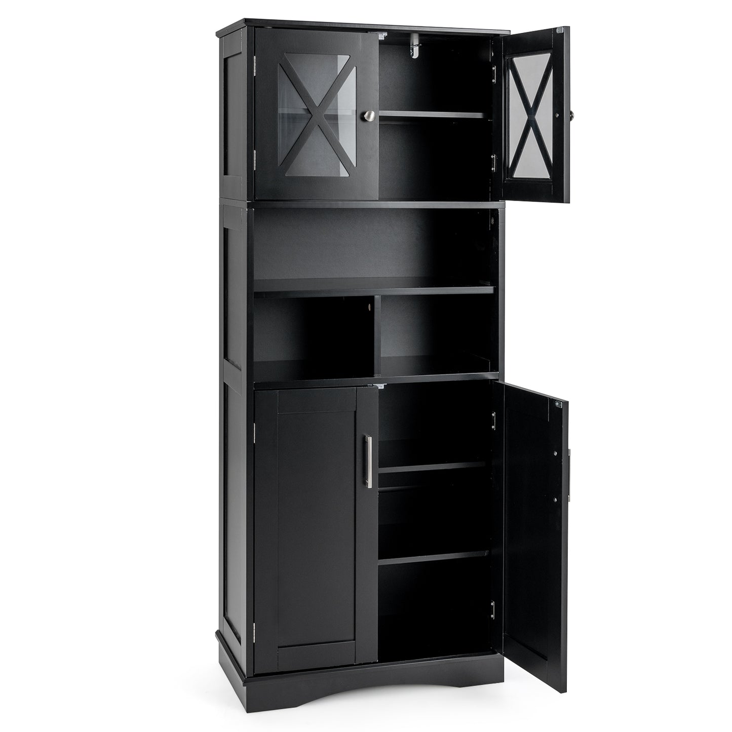 Giantex 57" Tall Bathroom Cabinet, Freestanding Storage Cabinet w/crylic Doors & Adjustable Shelves, Black