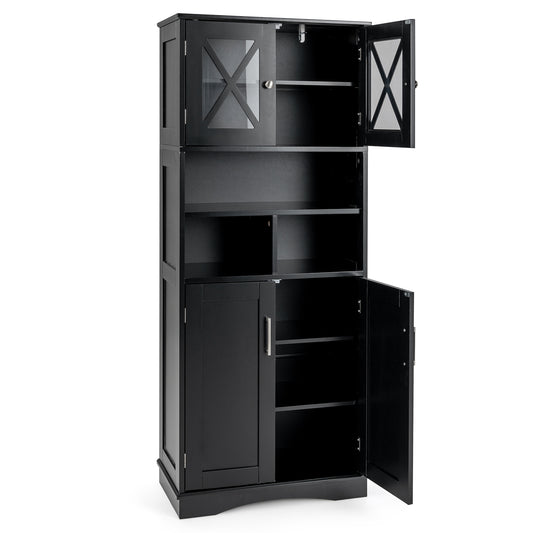 Giantex 57" Tall Bathroom Cabinet, Freestanding Storage Cabinet w/crylic Doors & Adjustable Shelves, Black