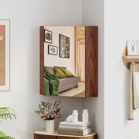 Giantex 23.5" Corner Medicine Cabinet with Mirror, Wall Mounted Bathroom Cabinet for Small Spaces, Brown