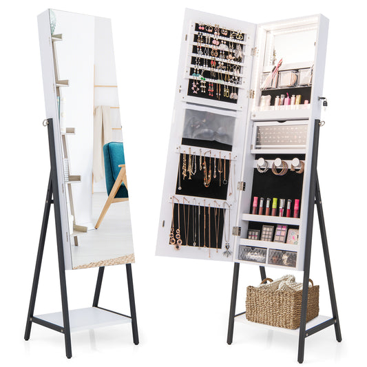 Giantex Freestanding Jewelry Armoire, Lockable Jewelry Cabinet Organizer w/ Full-Length Mirror, White