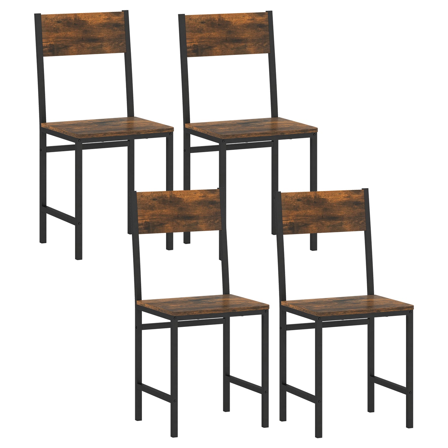 Giantex Dining Chair Set of 4, Industrial Kitchen Side Chairs w/Metal Legs, Slanted Back, Rustic Wood Grain, Brown