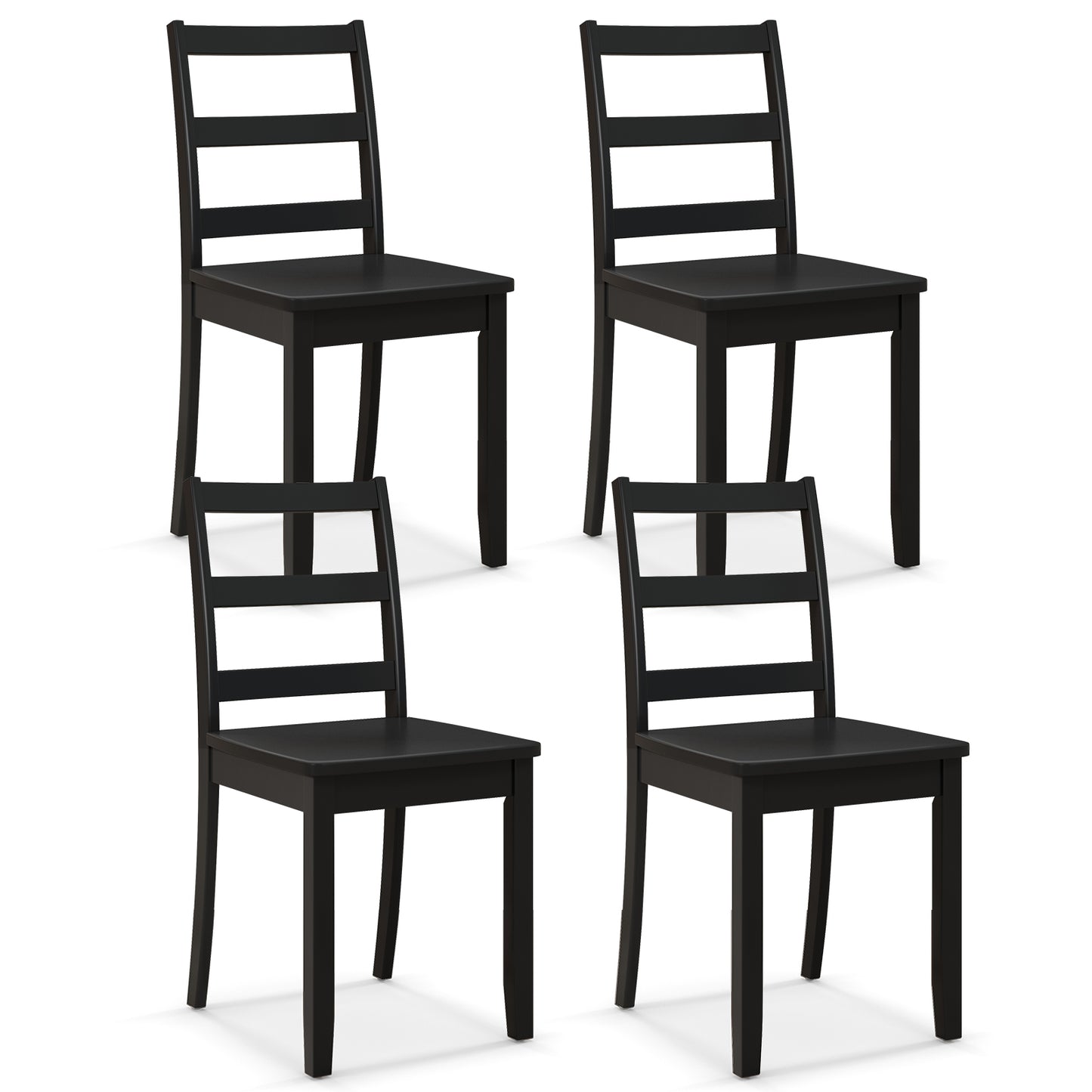 Giantex Set of 4 Dining Chairs, Space-Saving Armless Chairs w/Solid Rubber Wood Legs, Ladder Back Side Chairs, Black