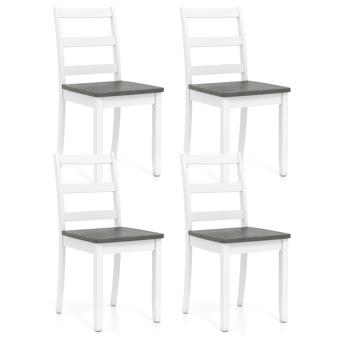 Giantex Set of 4 Dining Chairs, Space-Saving Armless Chairs w/Solid Rubber Wood Legs, Ladder Back Side Chairs, Gray