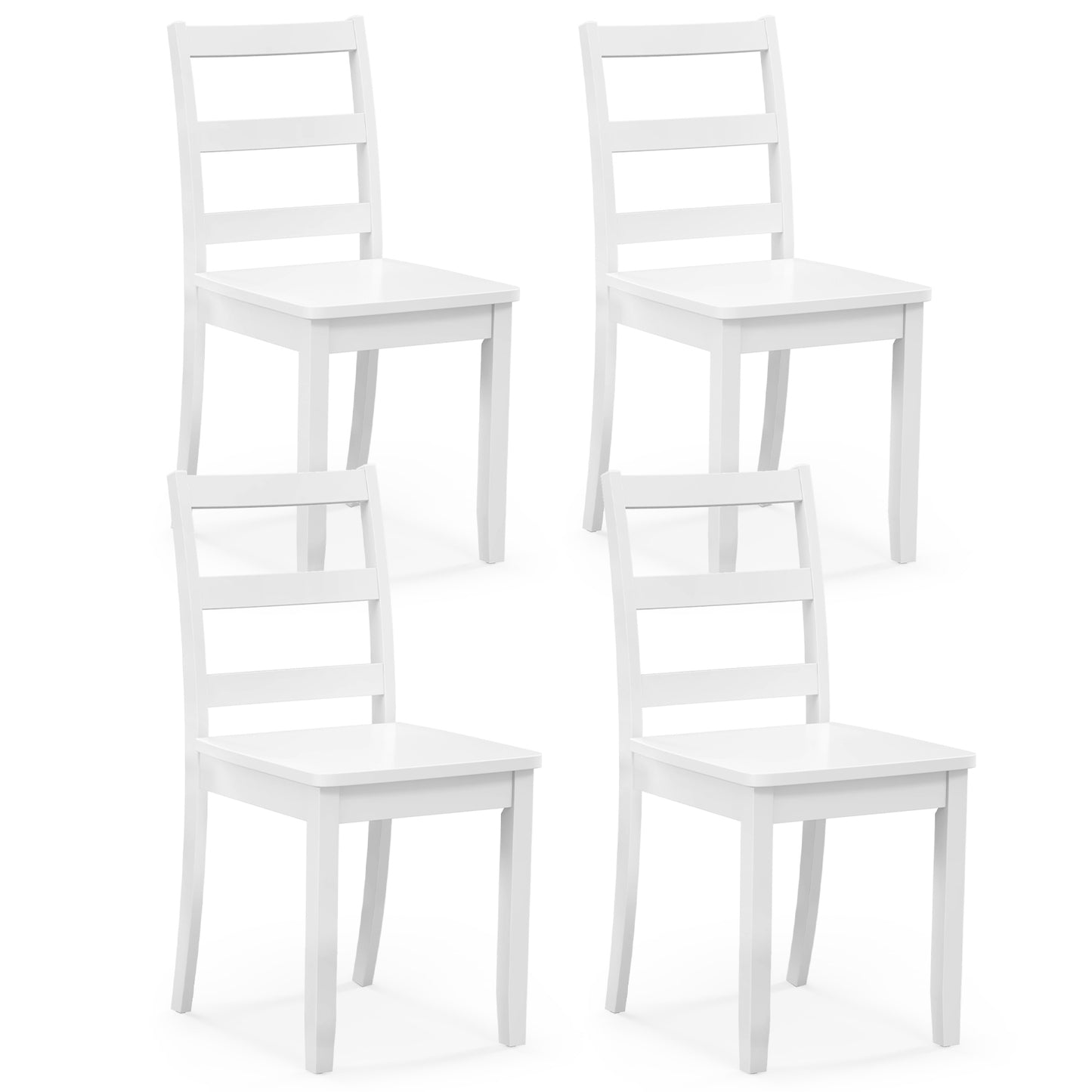Giantex Set of 4 Dining Chairs, Space-Saving Armless Chairs w/Solid Rubber Wood Legs, Ladder Back Side Chairs, White