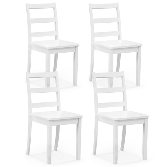 Giantex Set of 4 Dining Chairs, Space-Saving Armless Chairs w/Solid Rubber Wood Legs, Ladder Back Side Chairs, White