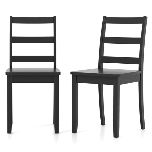 Giantex Set of 2 Dining Chairs, Space-Saving Armless Chairs w/Solid Rubber Wood Legs, Ladder Back Side Chairs, Black
