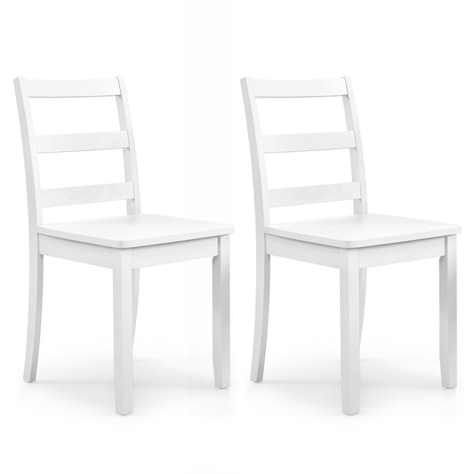 Giantex Set of 2 Dining Chairs, Space-Saving Armless Chairs w/Solid Rubber Wood Legs, Ladder Back Side Chairs, White