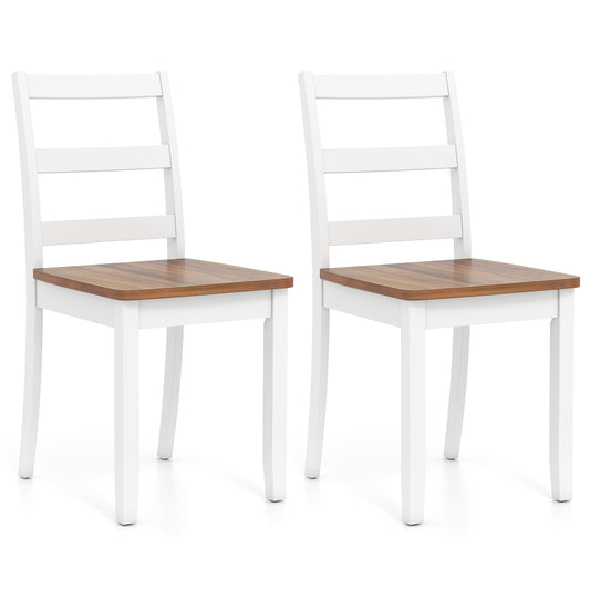 Giantex Set of 2 Dining Chairs, Space-Saving Armless Chairs w/Solid Rubber Wood Legs, Ladder Back Side Chairs, Natural
