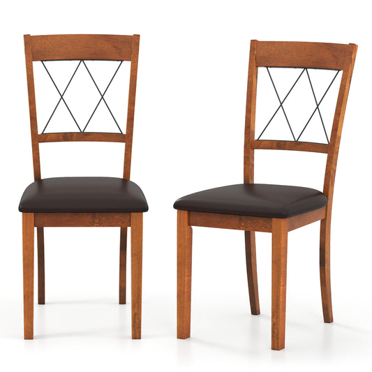 Giantex Modern Dining Chairs Set of 2, Armless Kitchen Chairs w/Elegant Hollowed Backrest, Upholstered PVC Seat, Wooden Dinette Furniture Set
