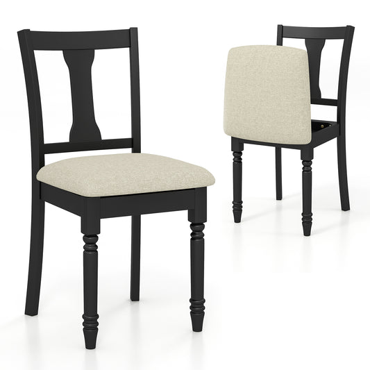 Giantex Wooden Dining Chair Set of 2, Upholstered Dining Chairs w/ Padded Cushions & Hidden Seat Storage, Black & Beige