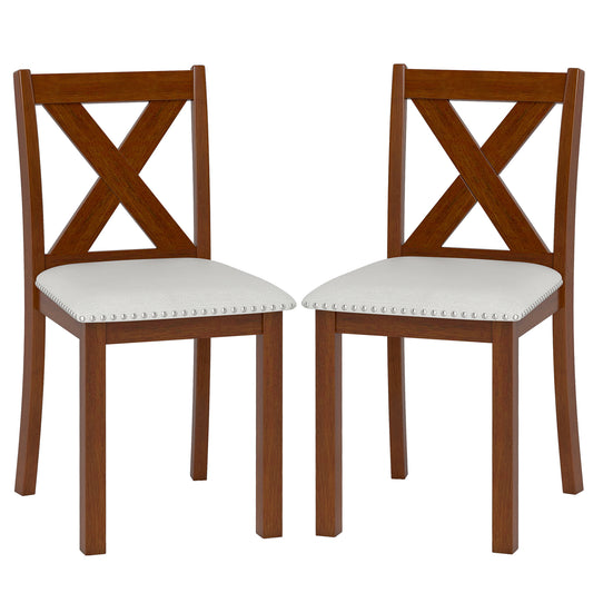 Giantex Wooden Dining Chair Set of 2, Farmhouse Upholstered Accent Side Chairs for Kitchen Dining Living