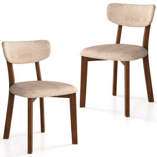 Giantex Dining Chairs Set of 2, Upholstered Armless Side Chairs w/Solid Rubber Wood Frame, Contemporary Mid-Back Chairs, Brown