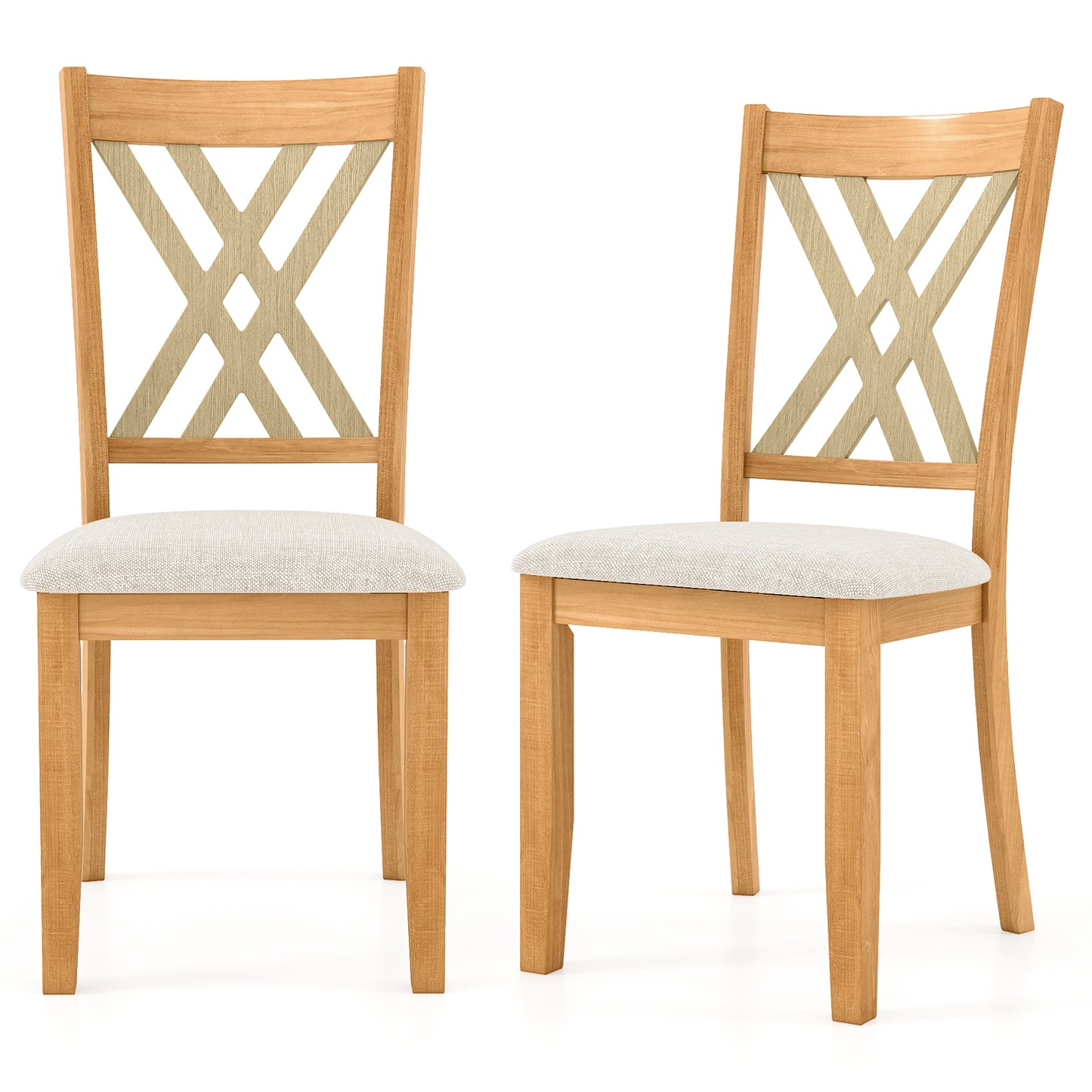Giantex Farmhouse Dining Chair Set of 2, Upholstered Kitchen Chairs, Modern Armless Chair Furniture Set, Natural