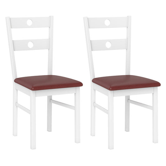 Giantex Wooden Dining Chairs Set of 2, Armless Kitchen Chairs w/Hollowed Backrest & Upholstered PU Seat, White