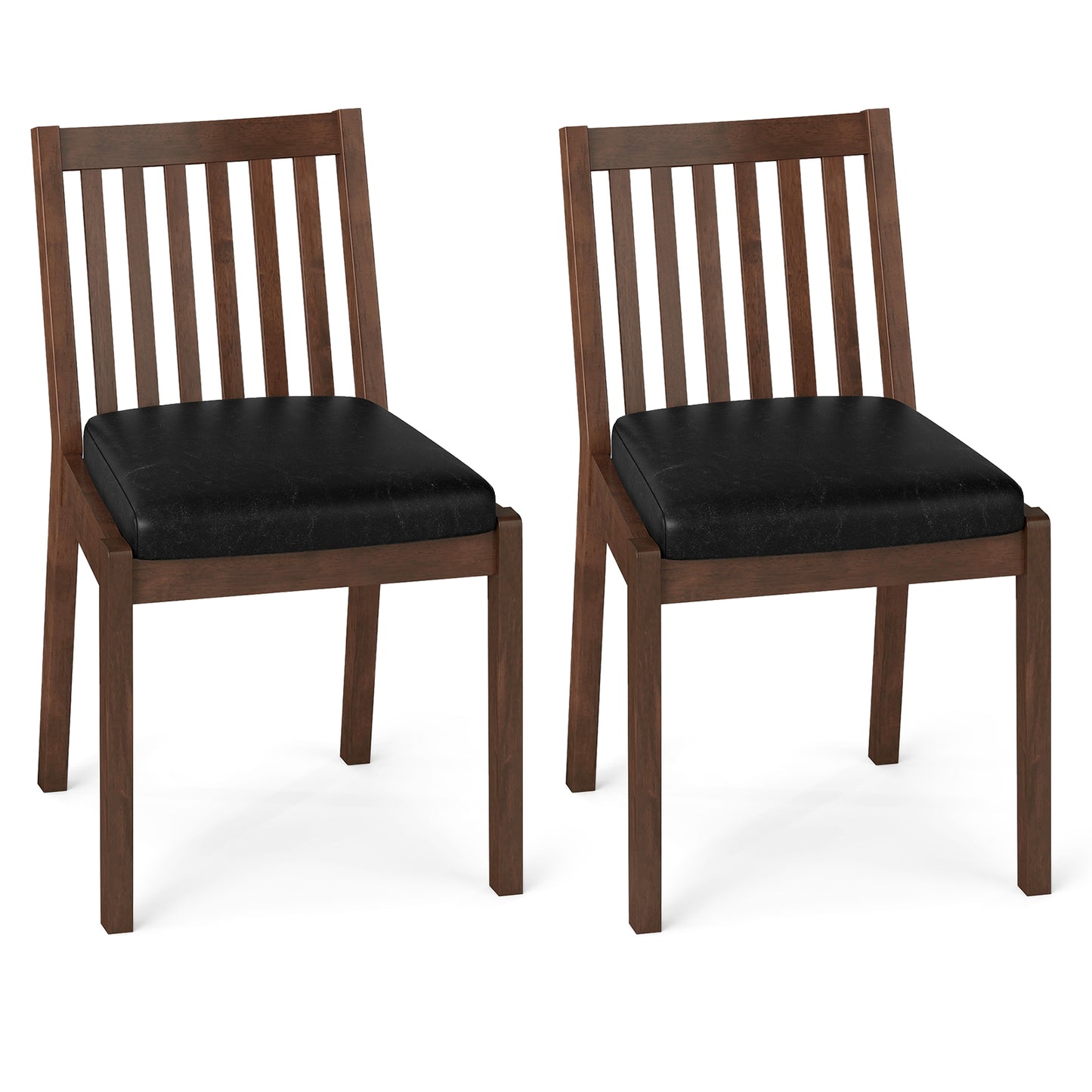 Giantex Modern Upholstered Dining Chairs Set of 2, Armless Kitchen Chairs w/Slatted Backrest & Waterproof PU Seat