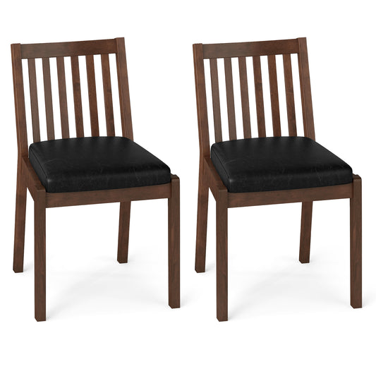 Giantex Modern Upholstered Dining Chairs Set of 2, Armless Kitchen Chairs w/Slatted Backrest & Waterproof PU Seat