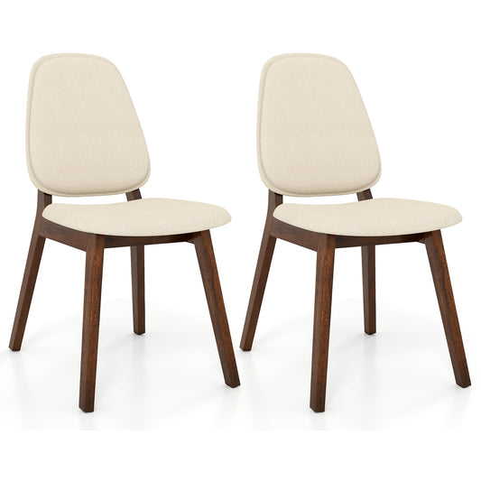 Giantex Wooden Dining Chair Set of 2, Linen Fabric Upholstered Kitchen Chairs w/Padded Seat