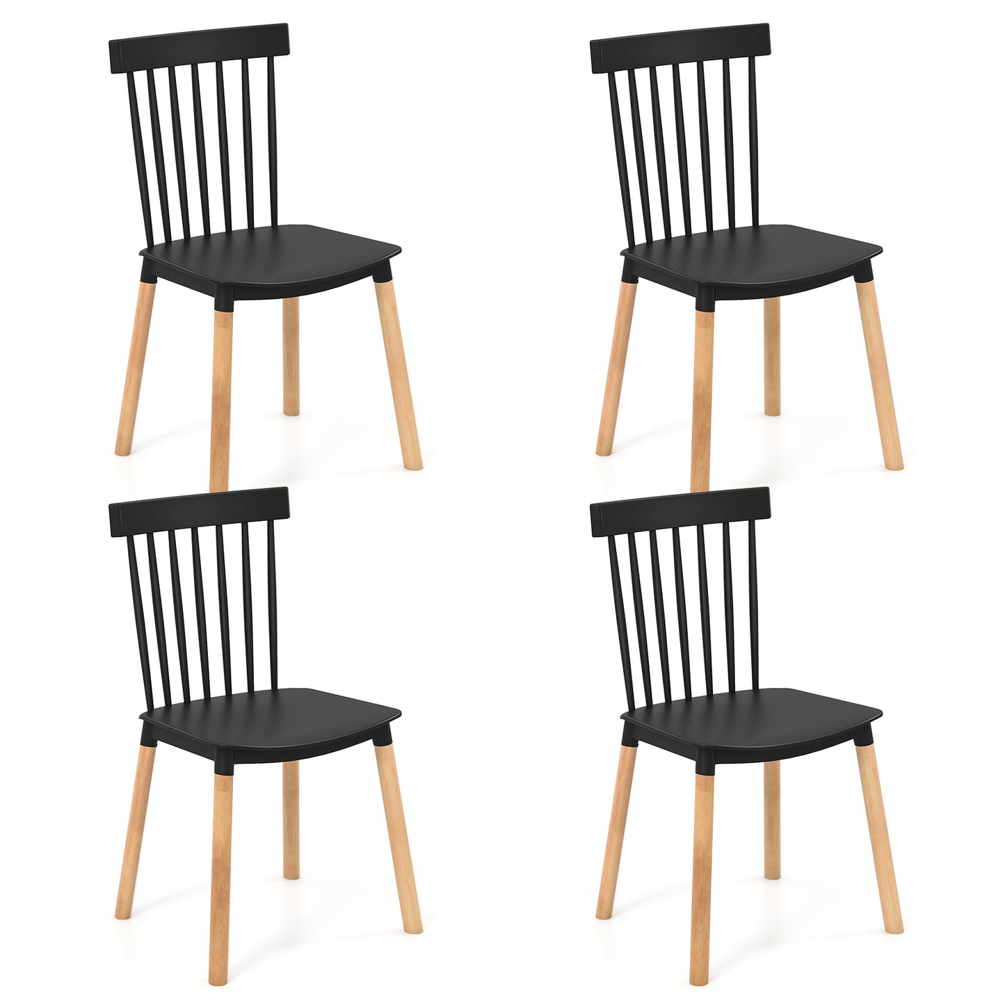 Giantex Set of 4 Windsor Dining Chairs, Armless Side Chairs w/ Spindle Back, Black