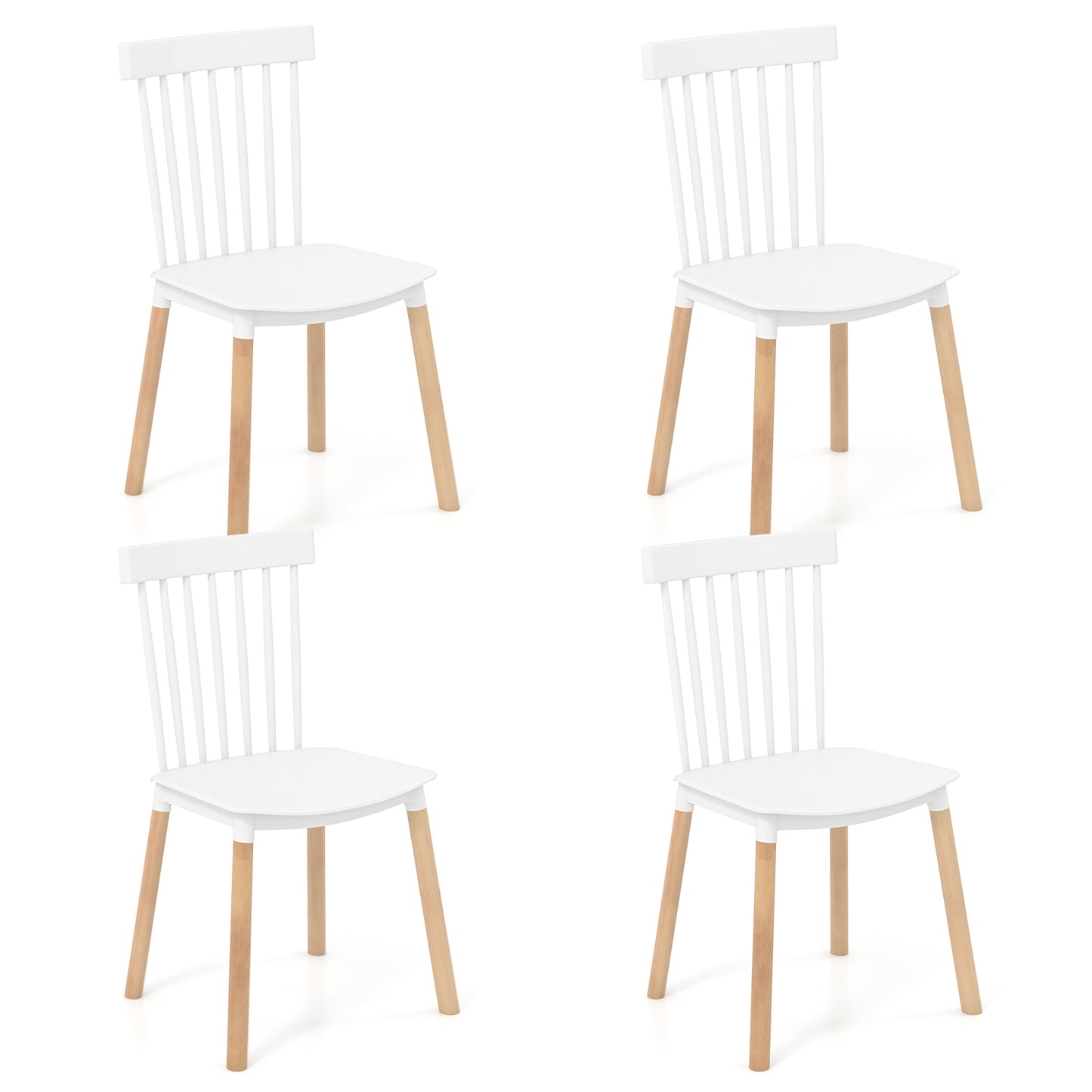 Giantex Set of 4 Windsor Dining Chairs, Armless Side Chairs w/ Spindle Back, White
