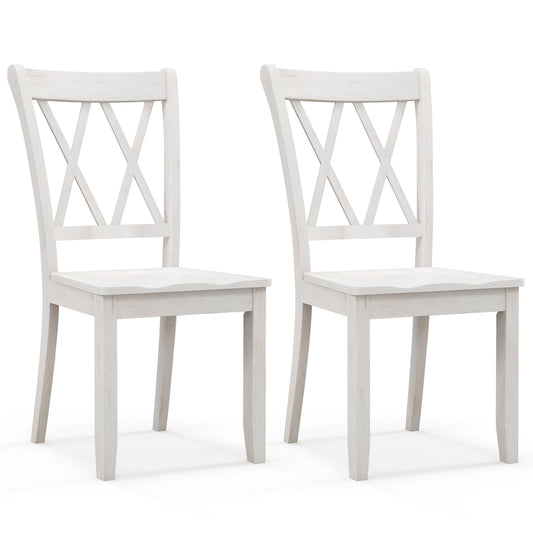 Giantex Wooden Dining Chairs Set of 2, Solid Rubber Wood Frame Armless Chair for Home, White