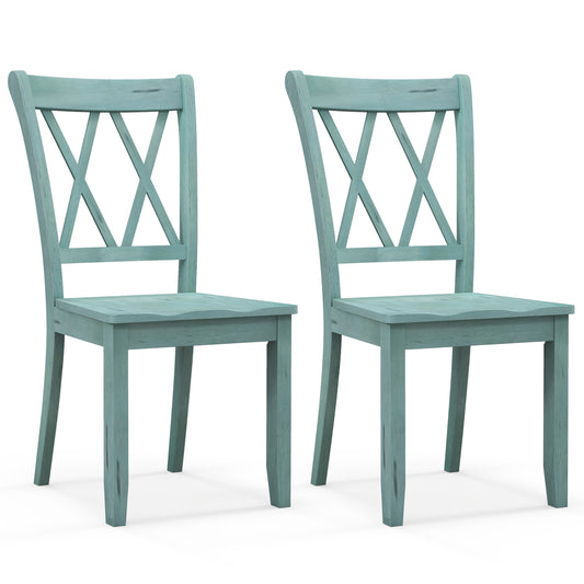 Giantex Wooden Dining Chairs Set of 2, Solid Rubber Wood Frame Armless Chair for Home, Green