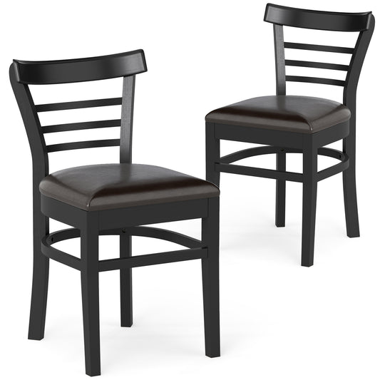 Giantex Wooden Dining Chair Set of 2, PU Leather Upholstered Kitchen Armless Chairs, Black