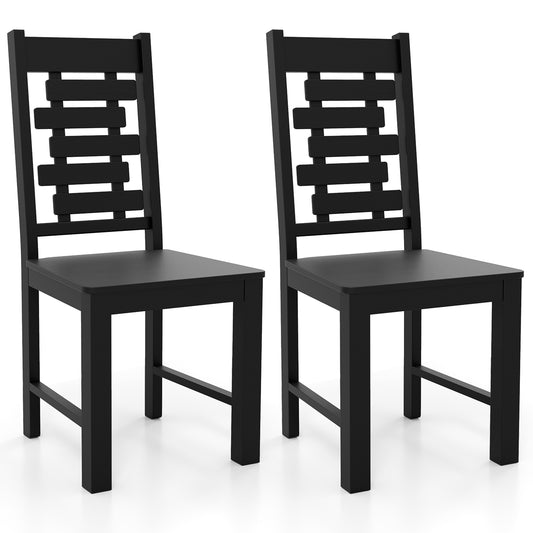 Giantex Wood Dining Chair Set of 2, 100% Solid Rubber Wood Kitchen Chairs, Black