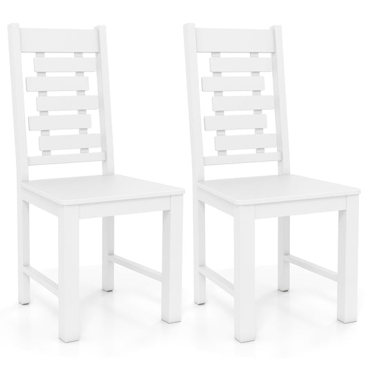Giantex Wood Dining Chair Set of 2, 100% Solid Rubber Wood Kitchen Chairs, White