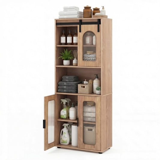 Giantex athroom Floor Cabinet, Freestanding Linen Storage Organizer , Pantry Cabinet, Natural