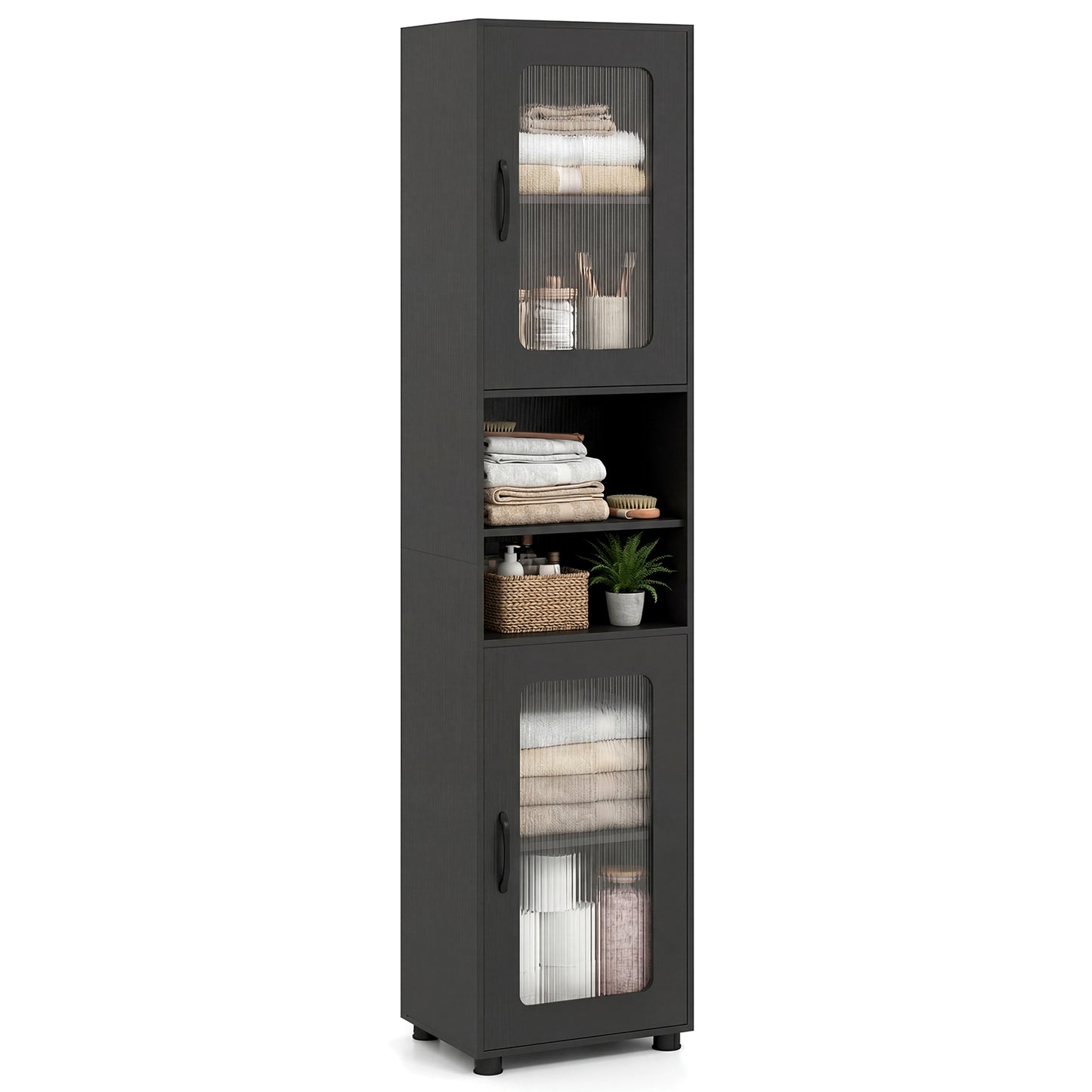 Giantex Tall Bathroom Storage Cabinet, Freestanding Storage Organizer w/Adjustable Shelf for Small Spaces, Black