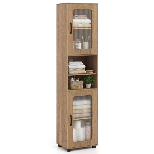 Giantex Tall Bathroom Storage Cabinet, Freestanding Storage Organizer w/Adjustable Shelf for Small Spaces, Natural