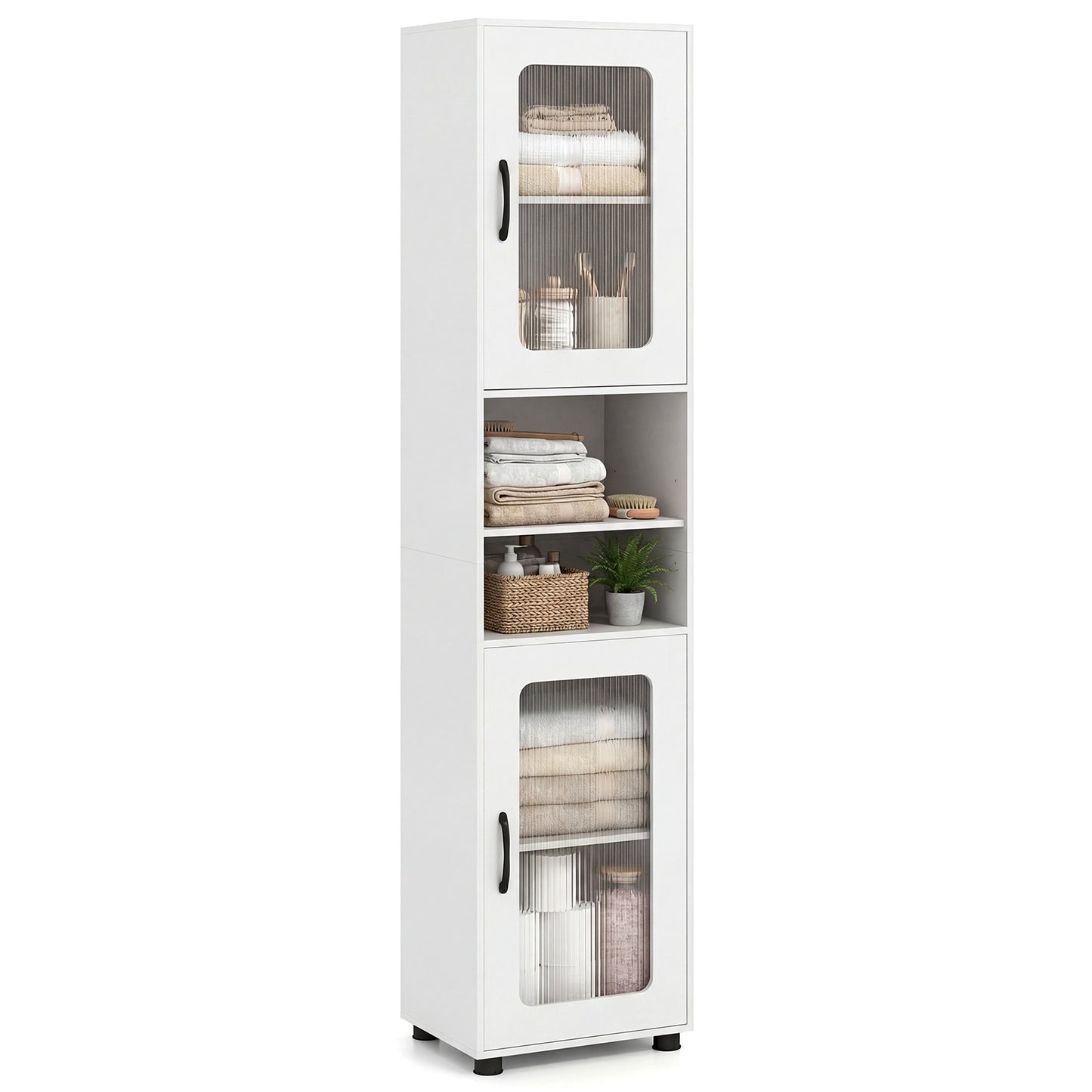 Giantex Tall Bathroom Storage Cabinet, Freestanding Storage Organizer w/Adjustable Shelf for Small Spaces, White
