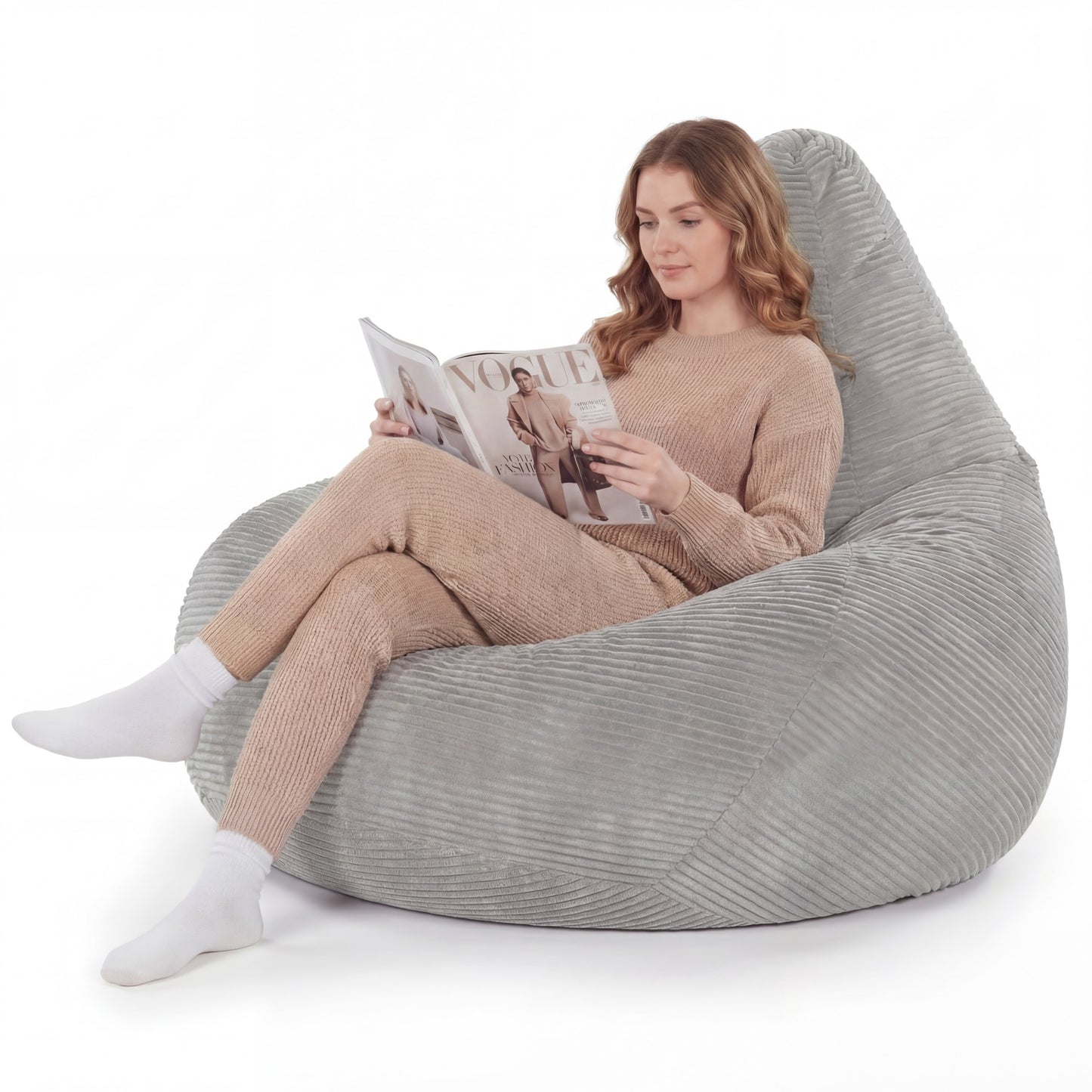 Giantex Bean Bag Chair, Accent Lazy Sofa, Comfy Floor Lounger for Living Room, Light Gray