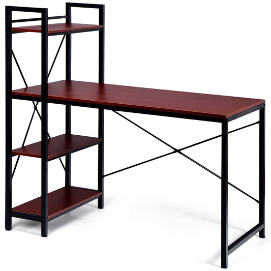 Giantex Compact Computer Desk With 4-Tier Shelves Work Study Gaming and Writing Table, Coffee