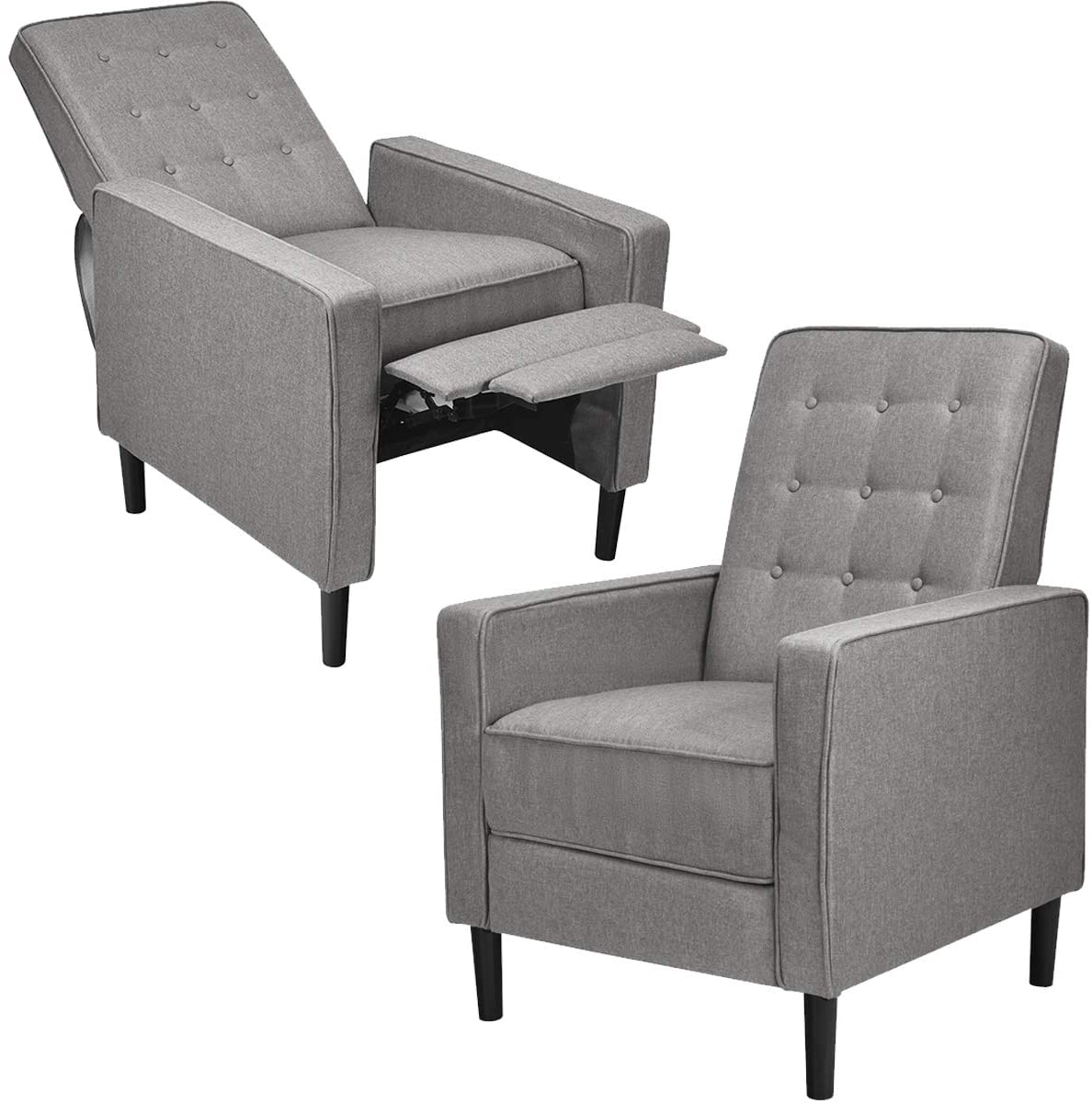 Giantex Push Back Recliner Chair, Fabric Accent Arm Chair with Ottoman Modern Recliner Sofa for Living Room Bedroom Home Office Club Chair