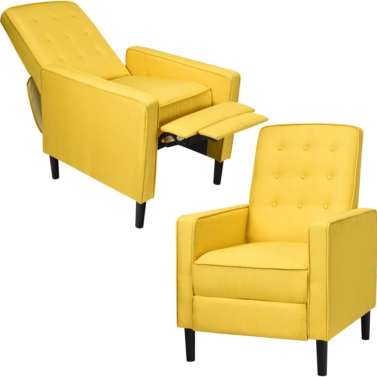 Giantex Push Back Recliner Chair, Fabric Accent Arm Chair with Ottoman Modern Recliner Sofa for Living Room Bedroom Home Office Club Chair