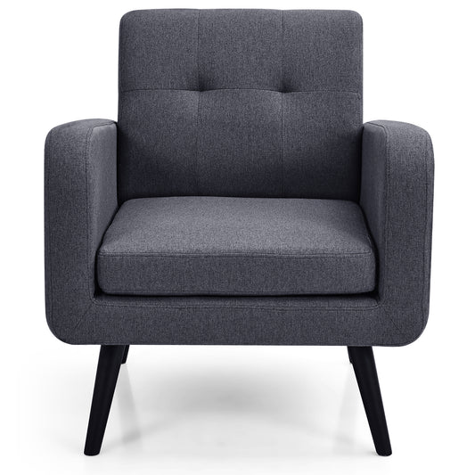 Modern Comfortable Fabric Armchair, Mid-Century Accent Single Sofa for Bedroom Living Room Club, Home Stylish Armchair with Rubber Wood Legs, Contemporary Upholstered Linen Sofa Chair