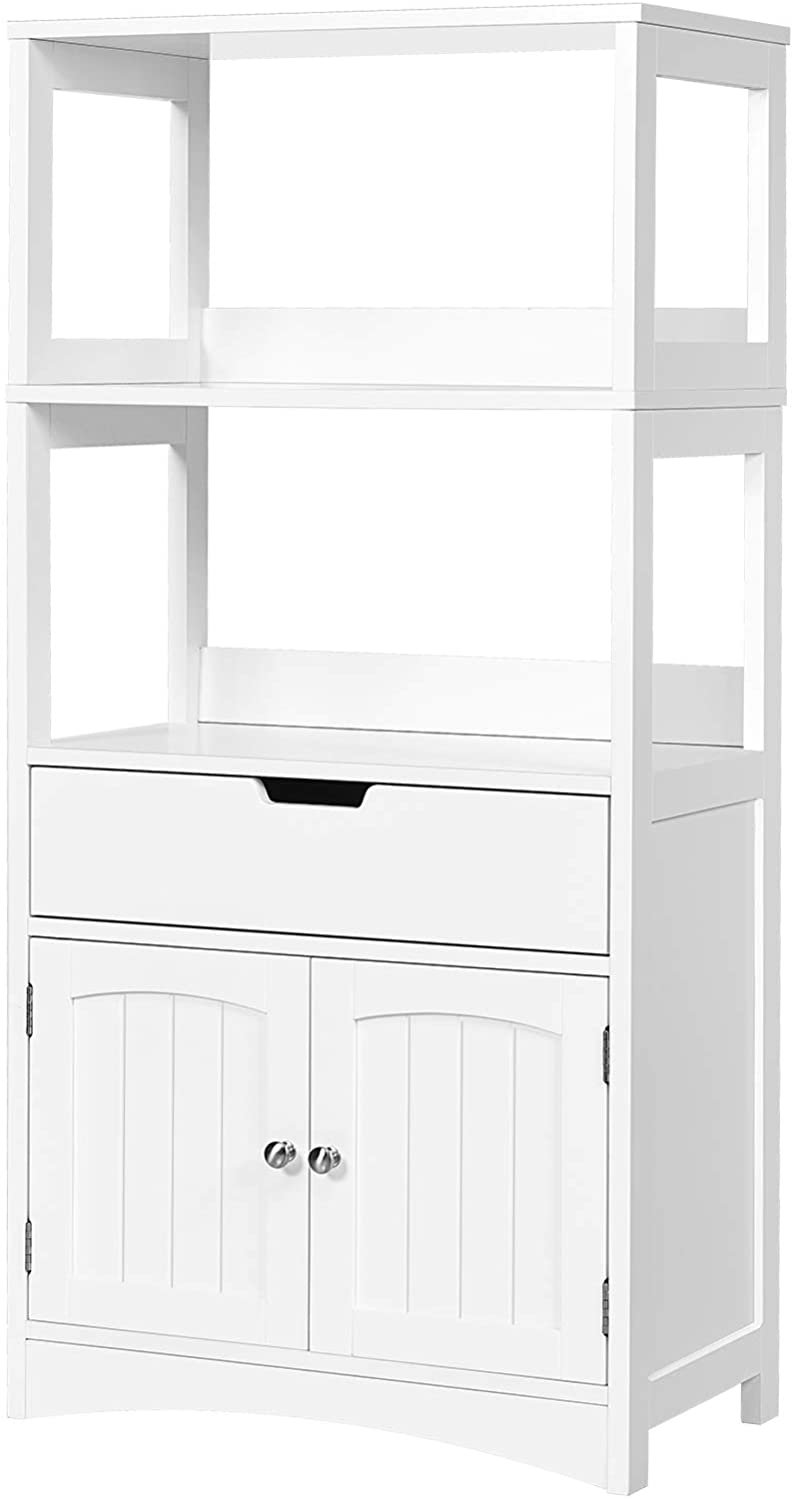Giantex Large Bathroom Floor Cabinet, Freestanding Multipurpose Storage Cabinet with Drawer, 2 Open Shelves and Cupboard, Excellent for Bathroom, Living Room, 24 x 13 x 48 inches