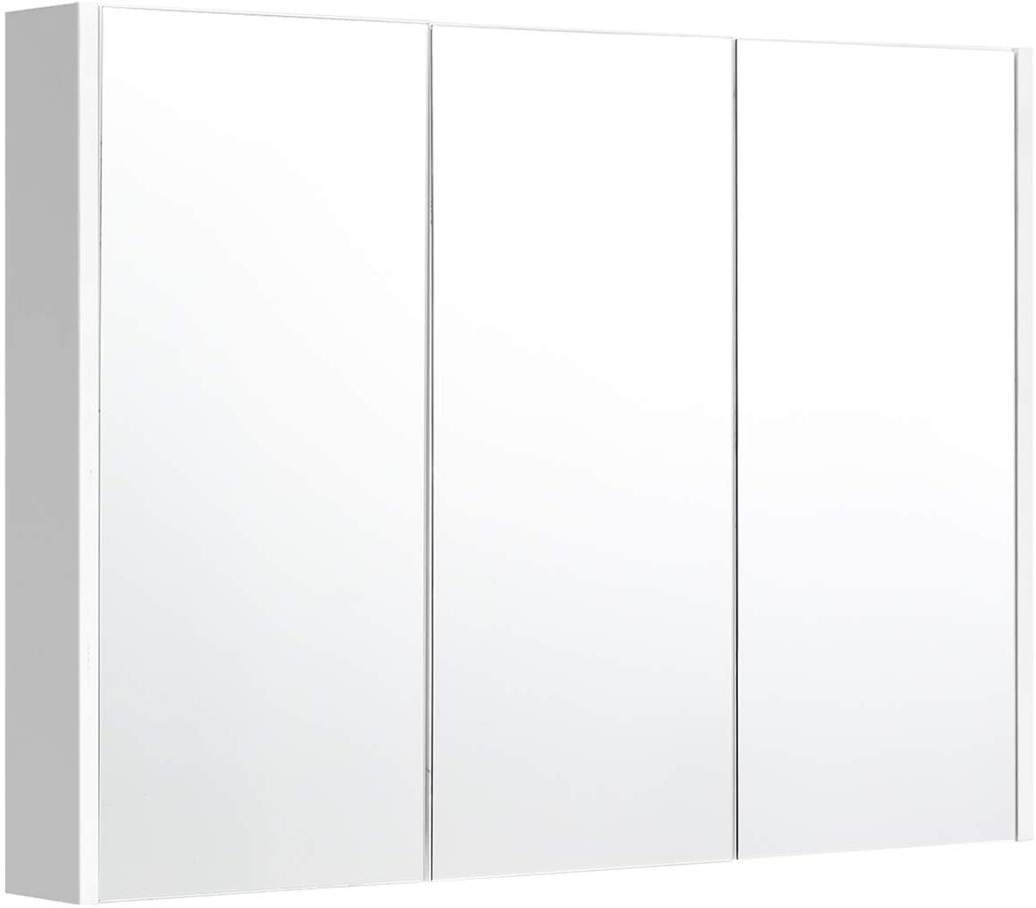 Giantex Large Mirrored Medicine Cabinet, Bathroom Wall Mounted Storage Cabinet with Triple Mirrored Doors and Adjustable Shelves, Ideal for Bathroom, Living Room, 36 x 4.5 x 25.5 inches (White)