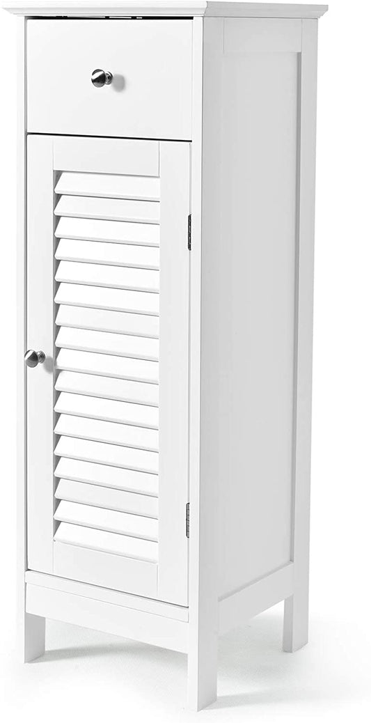 Giantex Bathroom Floor Cabinet, Wooden Side Storage Cabinet with Single Shutter Door and Inner Adjustable Shelf, Equipped with Anti-toppling Fitting, 13 x 12 x 34.5 inches (White)