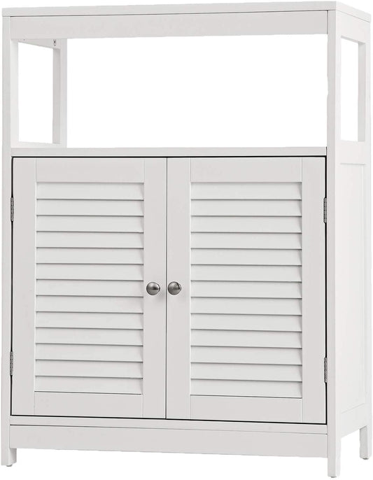 Giantex Floor Storage Cabinet Multifunctional Bathroom Floor Cabinet with Double Shutter Doors and Three-Position Adjustable Shelves, Ideal for Bathroom, Living Room, 23.5 x 12 x 31.5 inches (White)