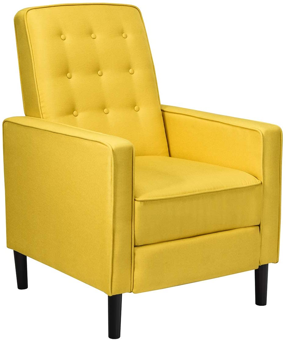 Giantex Push Back Recliner Chair, Fabric Accent Arm Chair with Ottoman Modern Recliner Sofa for Living Room Bedroom Home Office Club Chair