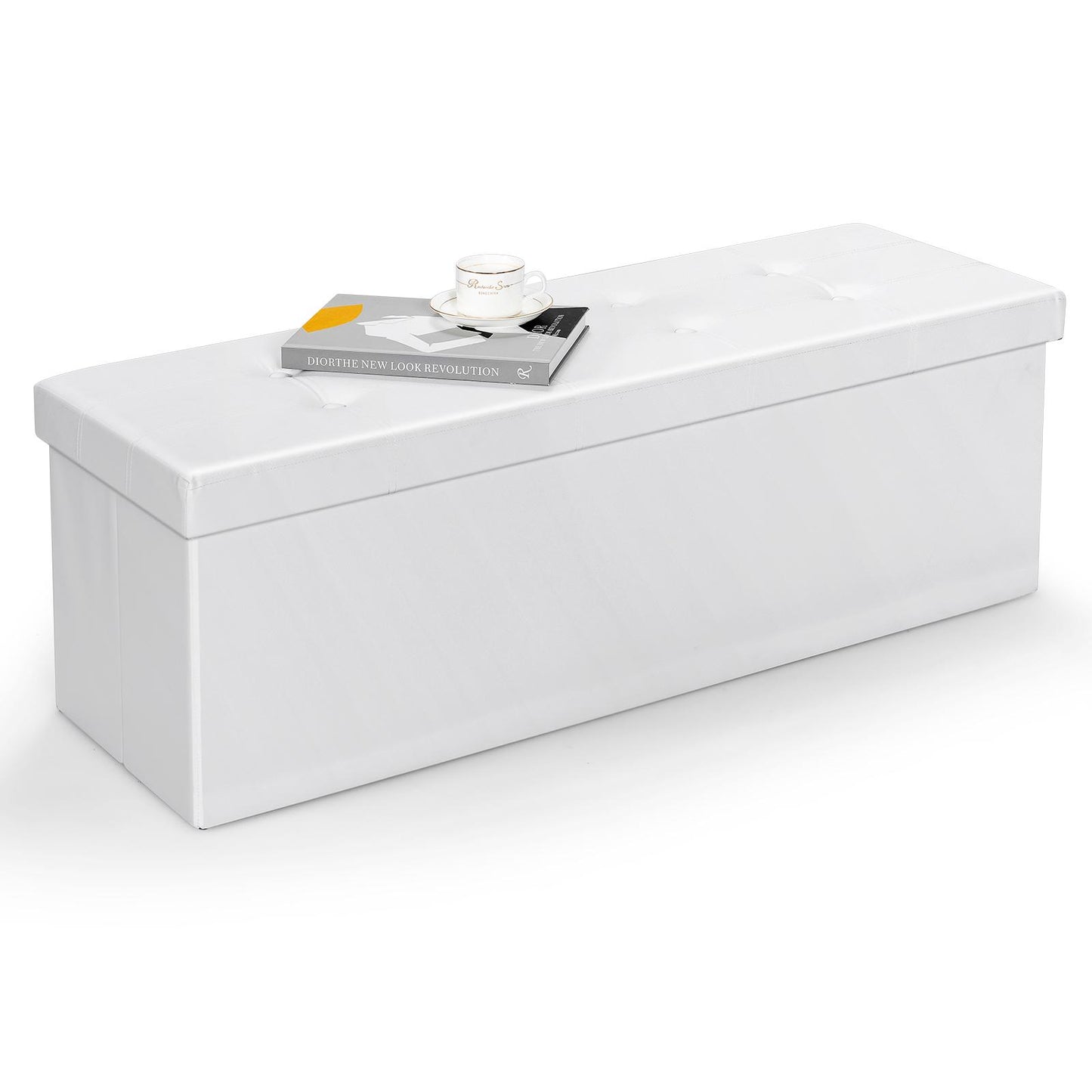 Giantex 45'' Folding Storage Ottoman Bench, 165L Oversized Storage Chest Footrest Padded Seat for Bedroom,Faux Leather