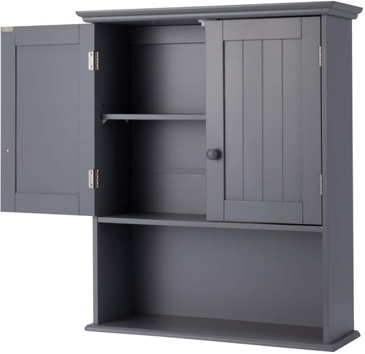 Giantex Bathroom Wall Cabinet, Medicine Cabinet with Double Doors and Adjustable Shelf, Wall Mounted Storage Cabinet for Bathroom, Living Room, Kitchen, Entryway, 23.62 x 7.87 x 27.76 inches
