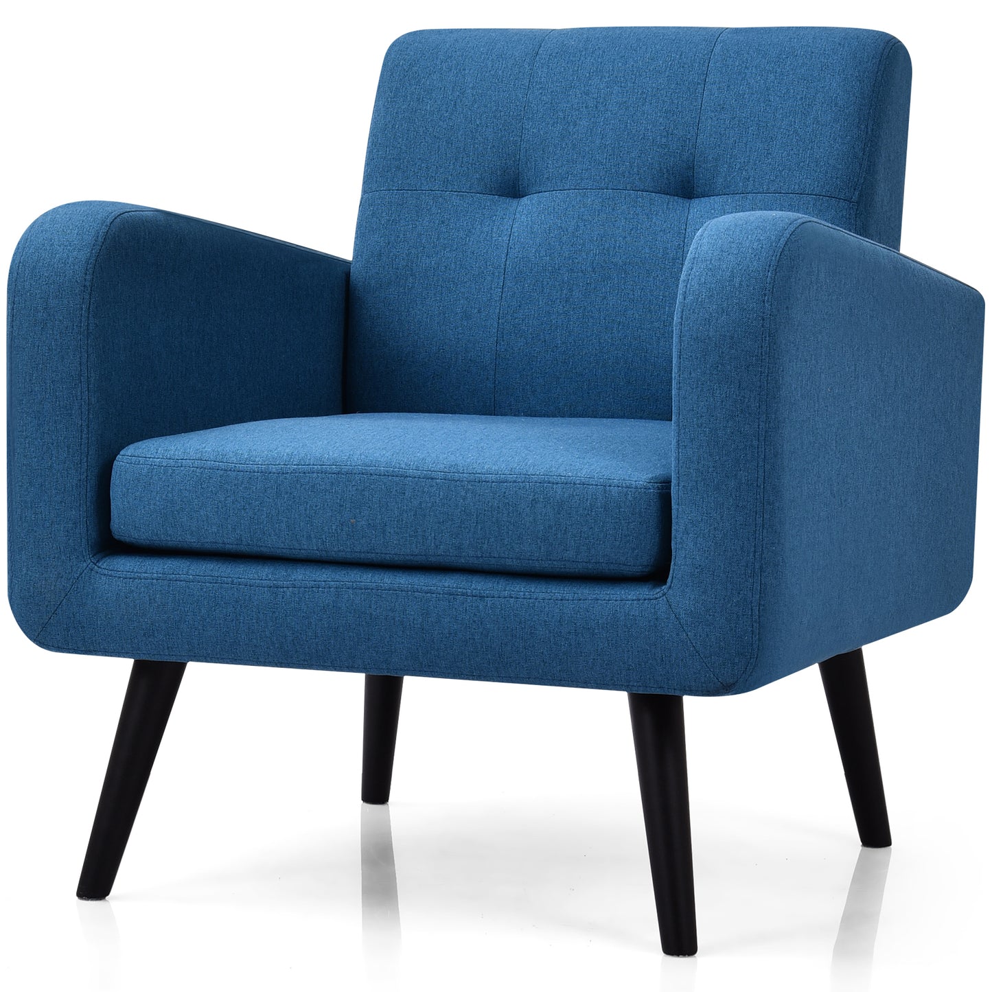 Modern Comfortable Fabric Armchair, Mid-Century Accent Single Sofa for Bedroom Living Room Club, Home Stylish Armchair with Rubber Wood Legs, Contemporary Upholstered Linen Sofa Chair