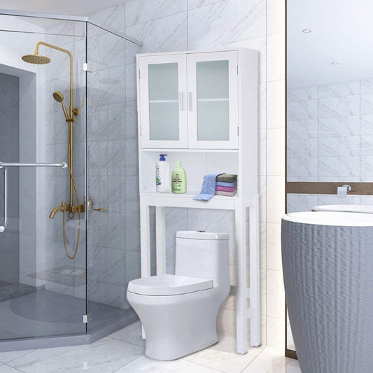 Giantex Wooden Over The Toilet Storage Cabinet, Home Bathroom Space Saver, Double Doors, Adjustable Shelf Organizer, Open Storage Shelf, Freestanding Toilet Storage Rack Unit