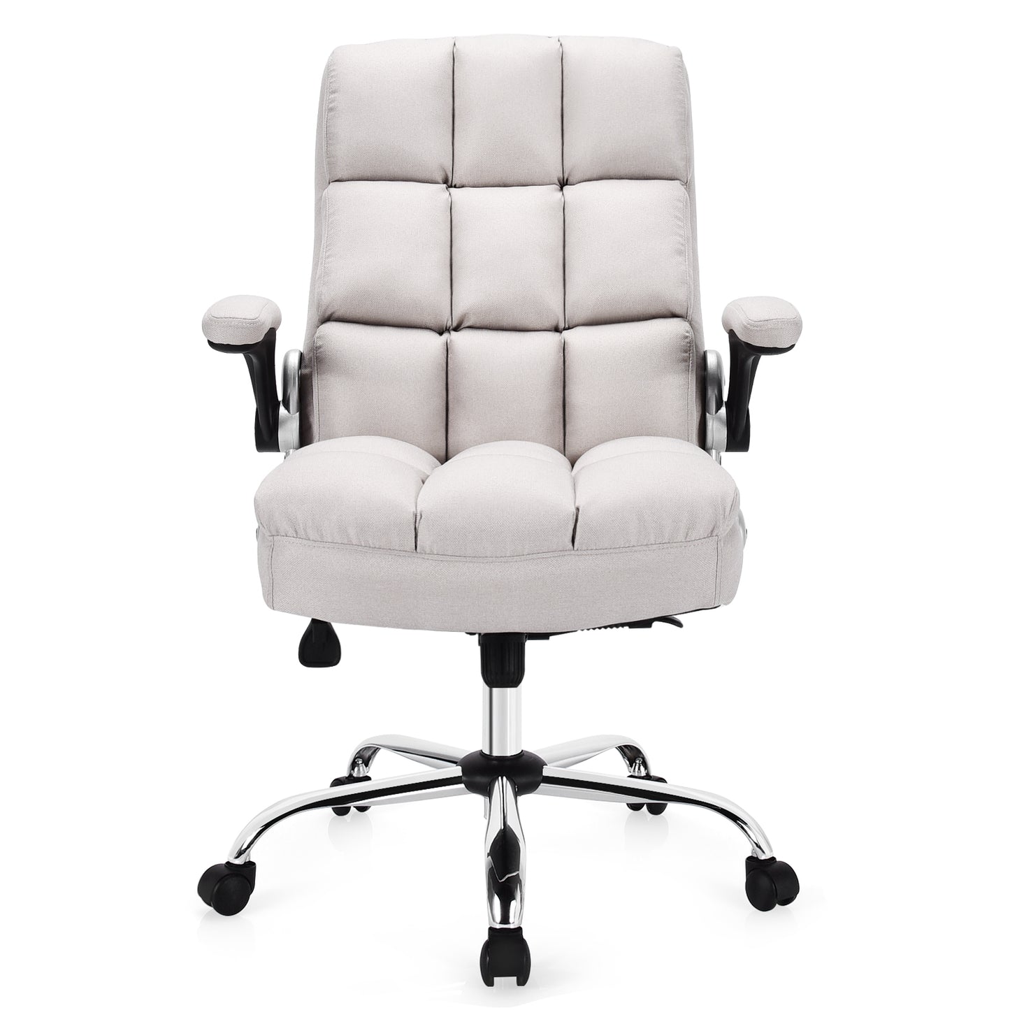 Executive Office Chair, Big and Tall Ergonomic Computer Chair, Adjustable Tilt Angle and Flip-up Armrest Linen Fabric Upholstered Chair with Thick Padding, High Back Managerial Chair