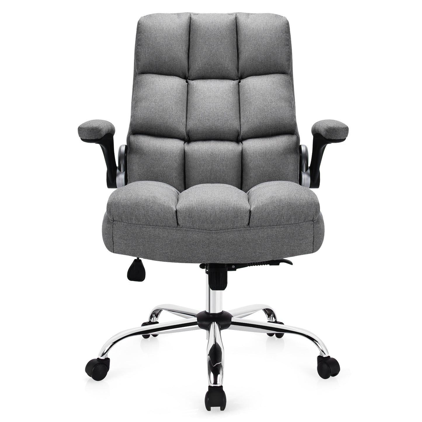 Executive Office Chair, Big and Tall Ergonomic Computer Chair, Adjustable Tilt Angle and Flip-up Armrest Linen Fabric Upholstered Chair with Thick Padding, High Back Managerial Chair