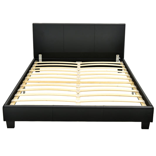 Giantex Full Platform Bed Frame with Linen Headboard Wood Slat Black